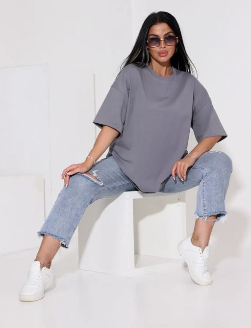 K11613 Футболка OVER SIZE (плотный хлопок) ГРАФИТ