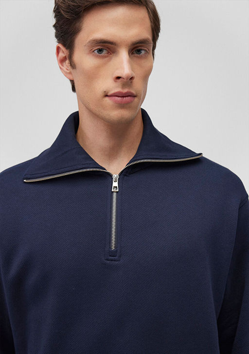 Yar? Fermuarl? Lacivert Sweatshirt - Mavi фото 5