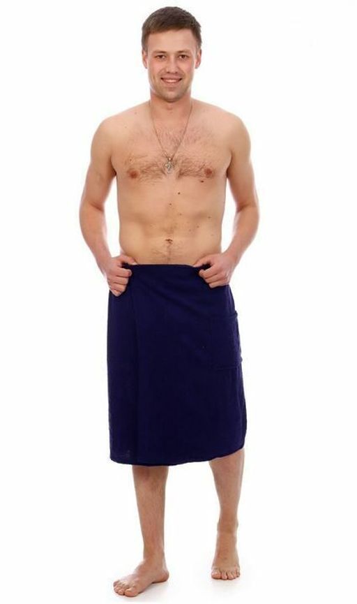 Килт мужской для бани и сауны ТЕМНО-СИНИЙ махровый хлопок 100% - Лен поволжья фото 3