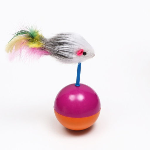 Мышь-неваляшка из натурального меха на шаре, 11 х 5 см фиолетовый/оранжевый - Пижон фото 3