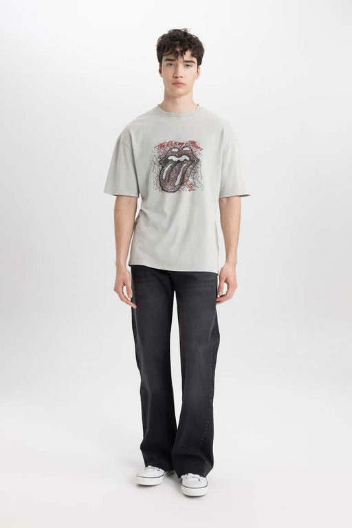 Футболка с короткими рукавами и круглым вырезом Rolling Stones Comfort Fit - Defacto фото 2