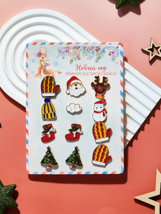 Цена за 12 шт. Значки Новогодняя сказка форма МИКС, разноцветный