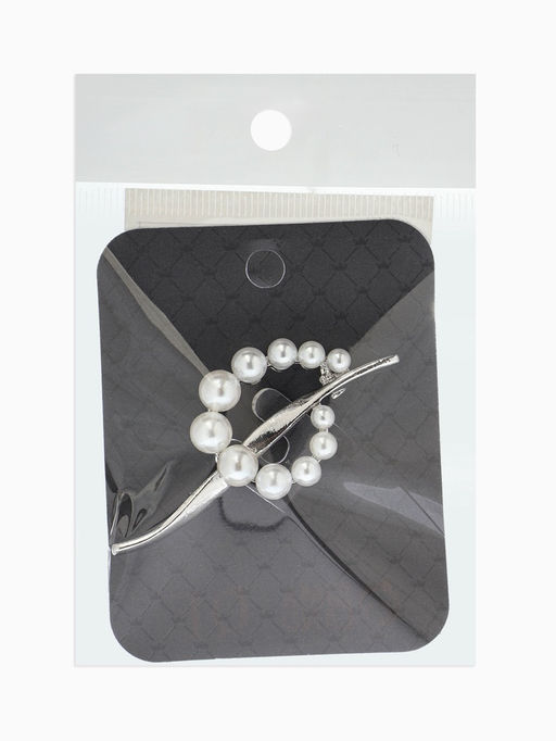 Брошь «Дуга с жемчугом», белая в серебре