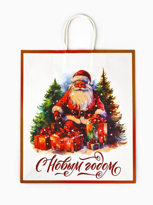 Цена за 2 шт. Пакет бумажный подарочный новогодний крафт С Новым годом 32?17.5?37 см