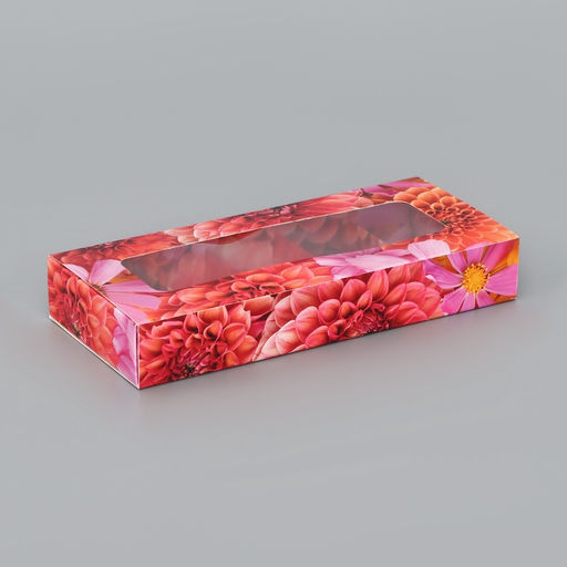 Цена за 3 шт. Коробка складная для 10 конфет Цветочки, 9.8?22?3.5 см