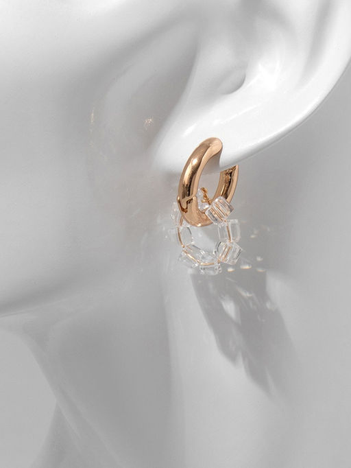 Серьги со съёмным элементом Трансформер круг, белые, золоте