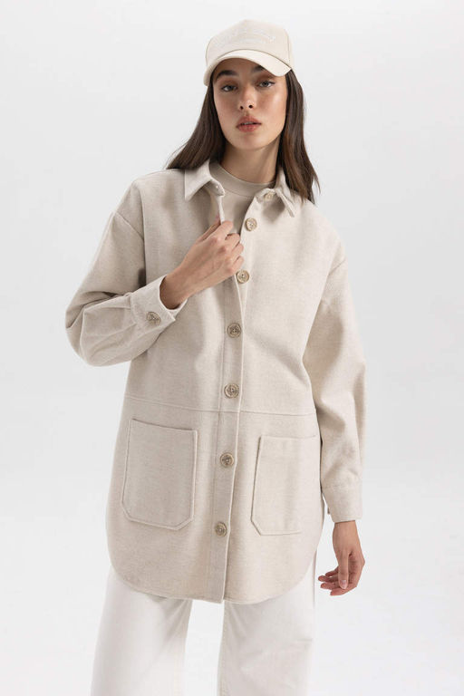 Рубашка-туника из габардина с длинными рукавами Relax Fit - Defacto фото 3