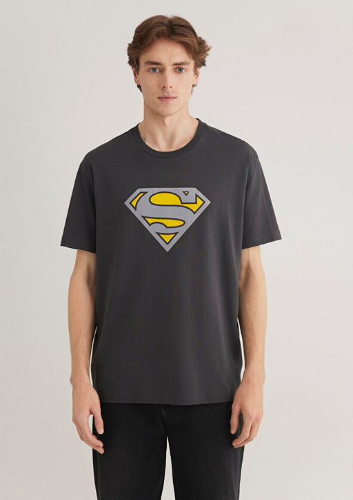 Superman Bask?l? Antrasit Tisort - Mavi фото 4