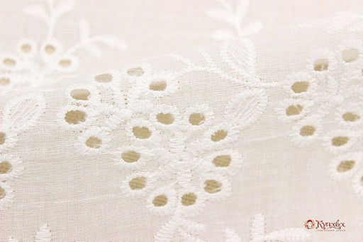 Шитье Цветочные гроздья по кайме (фестоны с 2х сторон) цв.молочно-белый, ш.1.34м, батист, хл-100% - Купава фото 3
