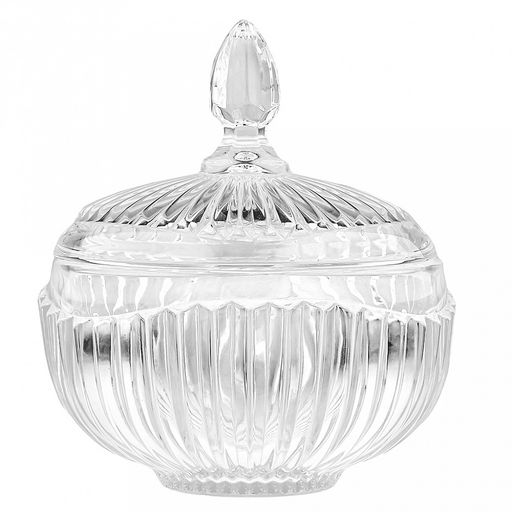 Конфетница стеклянная "Пралине" 900мл, д16см, h8,8см, общая h18,2см, основание д6,7см, с крышкой, под хрусталь, в коробке (Китай)