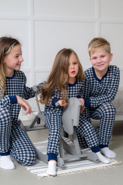 Пижама подростковая из кулирки пенье на манжетах Дрёма клетка синяя - Амадэль фото 49