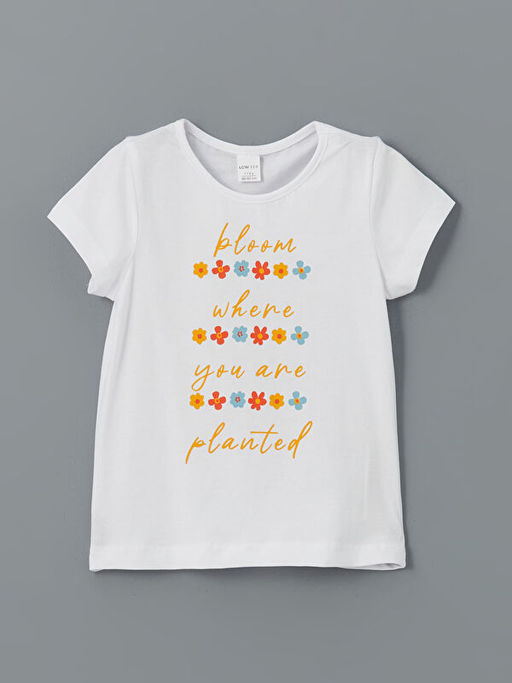 Bisiklet Yaka Bask?l? K?z ?ocuk Ti??rt ve ?ort 2li