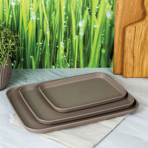 Поднос пластмассовый, набор 3шт: 24х17х2см, 30,5х22х2см, 35х25х2см, французский серый (Россия)