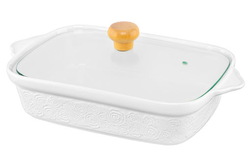 Блюдо д/зап и серв 30*18*13 см 1,1 л Розы прямоуг + стекл крышка на дер подставке - Elan gallery фото 28