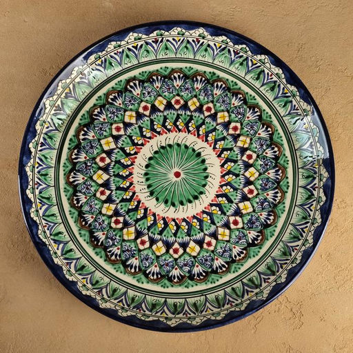 Ляган узбекский Риштанская керамика «Узоры», для плова, d=36 см, синий