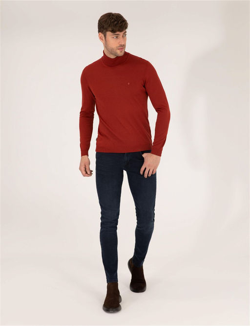 Kiremit Slim Fit Bal_k__ Yaka Y_n Kar___ml_ Basic Triko Kazak - Pierre cardin фото 3