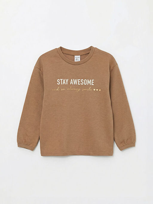 Bisiklet Yaka Bask?l? K?z Bebek Sweatshirt ve Tayt