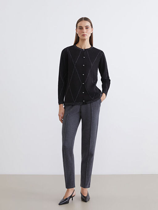 Bisiklet Yaka Baklava Desenli Kad?n Triko H?rka