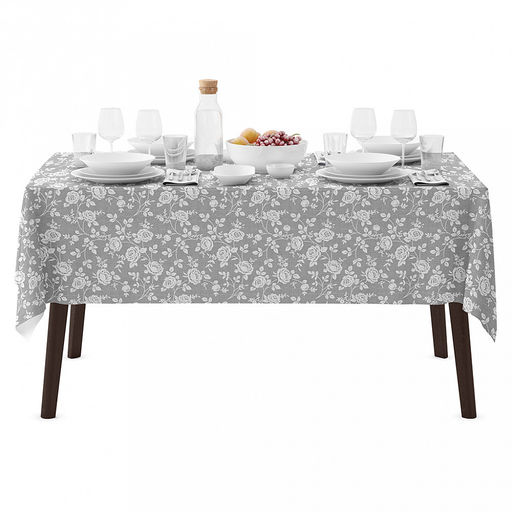 Скатерть 200х145см "Роза на льне", длина стола до 160см, на 6-8 персон, рогожка 171г/м2, хлопок 100%, упаковка классическая 28х41см, "Домашняя мода" (Россия)