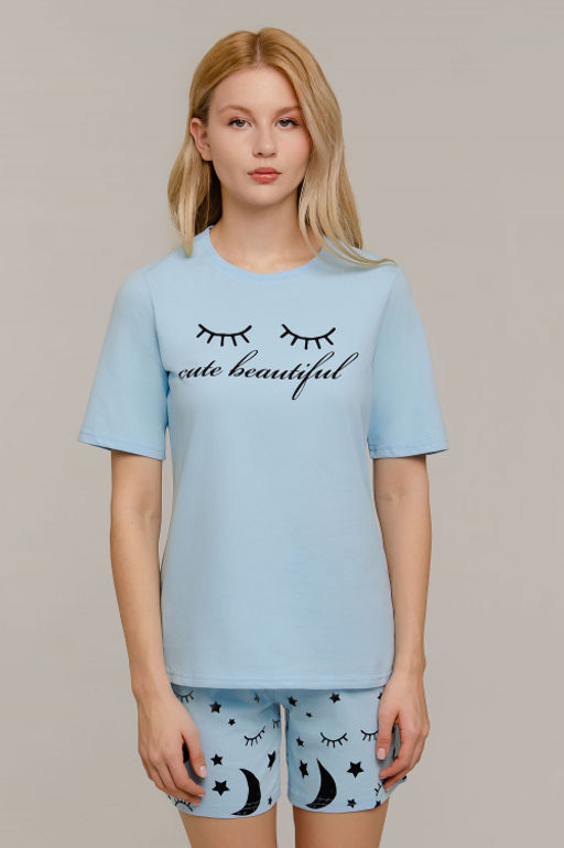 Арт. 9143 Пижама с шортами 42-50 (5 шт) Цвет:верх-небесный, низ-небесный - Калинка фото 5