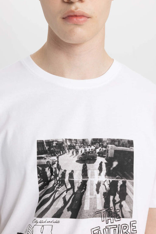 Футболка стандартного кроя с круглым вырезом и короткими рукавами с принтом - Defacto фото 5