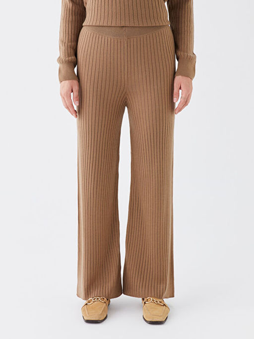 Beli Lastikli D?z Geni? Pa?a Kad?n Triko Pantolon