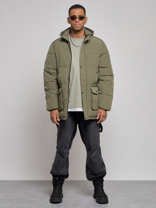 Парка мужская зимняя удлиненная молодежная зеленого цвета 807Z - Wonderrman фото 8