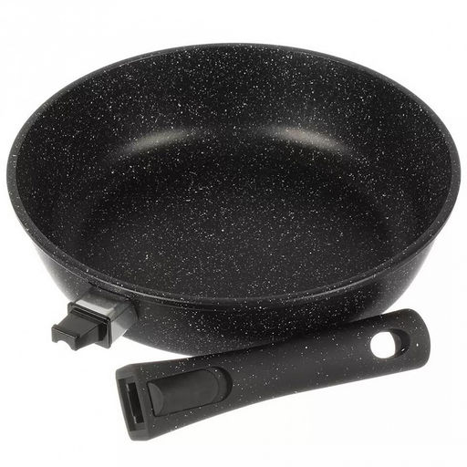 Набор посуды с антипригарным покрытием "Гранит" 4 предмета: сковорода со съемной ручкой д26см, h6,9см, жаровня д26см, h7,5см, кастрюля 4л, д26см, h11см, стеклянная крышка д26см (Россия) Подходит для всех видов плит, включая индукционную.