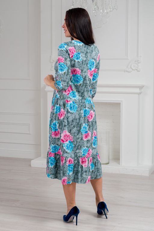 Платье женское из кулирки Амина пион на сером - Амадэль фото 2