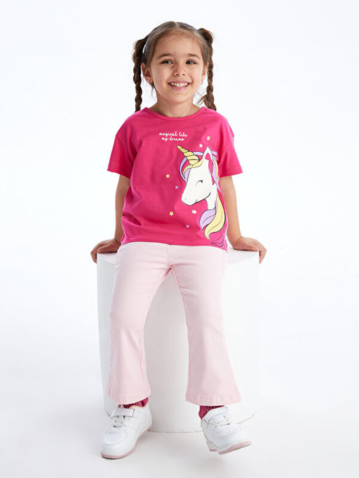 Bisiklet Yaka Bask?l? K?sa Kollu K?z Bebek Ti??rt - Waikiki фото 2