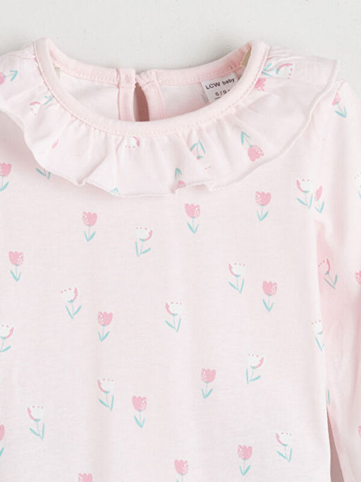 Bisiklet Yaka ?i?ekli K?z Bebek Ti??rt