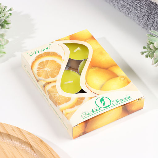 Цена за 2 шт. Набор свечей ароматических чайных «Лимон», 3.8×1.6 см, 3.5 ч, 12 г, 6 шт.