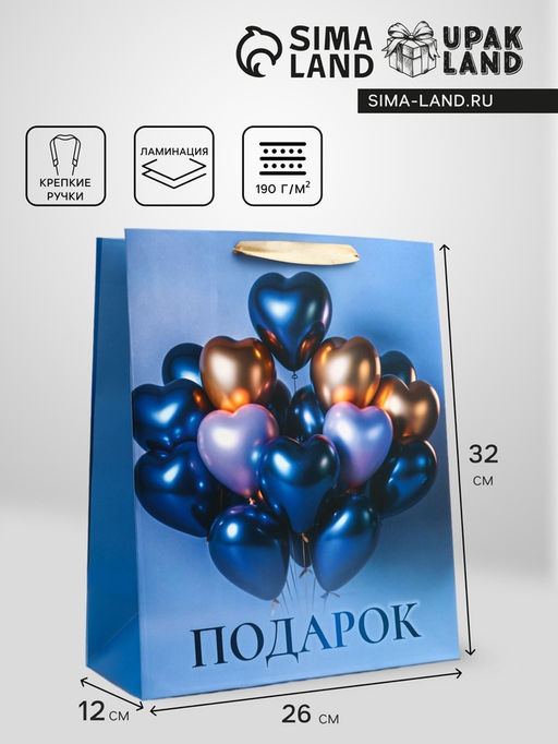 Цена за 2 шт. Пакет подарочный «Подарок», M, 25.5×32×9 см