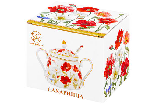 Сахарница 400 мл 15*10*11,5 см Маки + ложка NEW BONE CHINA - Elan gallery фото 9