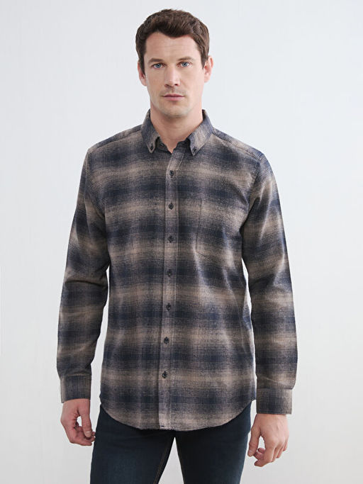 Regular Fit Y?n Kar???ml? Erkek G?mlek