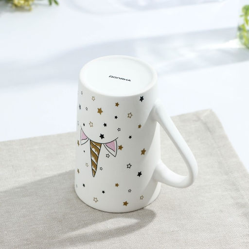 Кружка фарфоровая Доляна Единорог в звёздах, 380 мл, цвет белый  фото 3