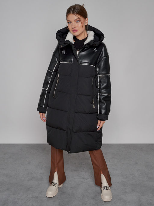 Пальто утепленное молодежное зимнее женское черного цвета 51131Ch - MaxRita фото 11