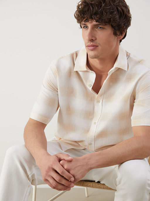 Regular Fit K?sa Kollu Ekose Poplin Erkek G?mlek
