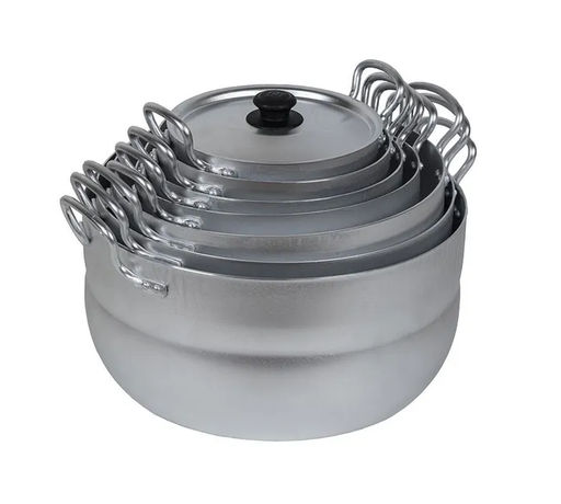 НАБОРМАТРЕШКАиз 7 полусфер кастрюль(1,7;2,5;3;4,5; 6;8;10 л), 2 мет/руч, мет/кр. Алюминий 11107