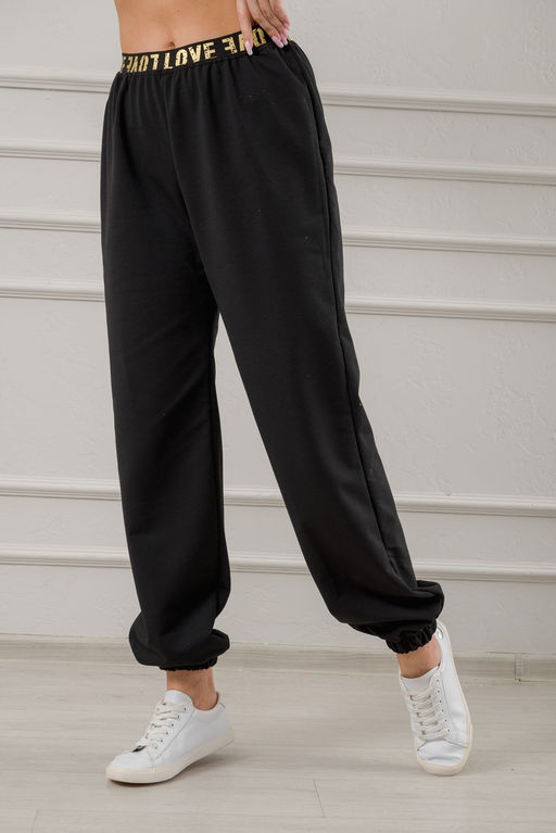 Брюки женские из футера 2-х нитка LOVE чёрные - Амадэль фото 9