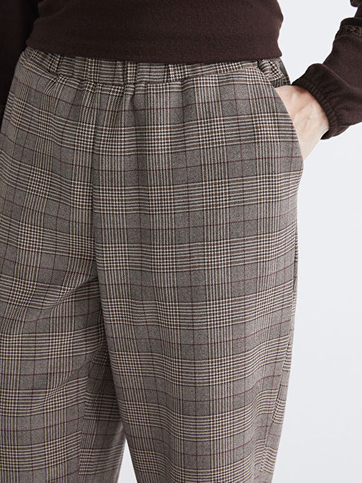 Beli Lastikli Ekose Kad?n Pantolon