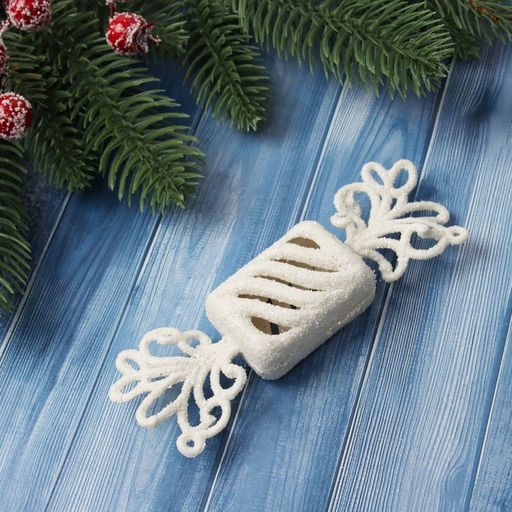Цена за 2 шт. Ёлочные игрушки 2 шт. Конфетка блеск 12.53.5 см, белый - Зимнее волшебство фото 2