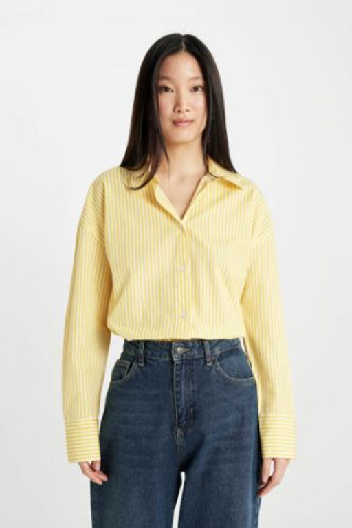 Oversize Genis Kal?p Cizgili Poplin Uzun Kollu Gomlek