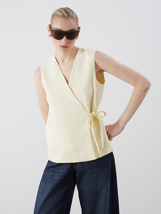 V Yaka Dokulu Kad?n Klasik Yelek