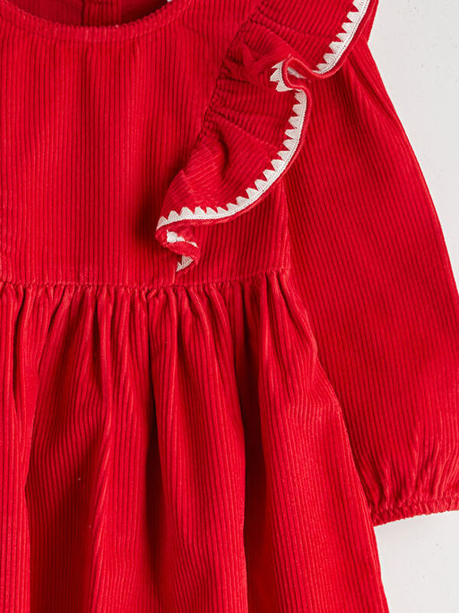 Bisiklet Yaka Kadife K?z ?ocuk Elbise