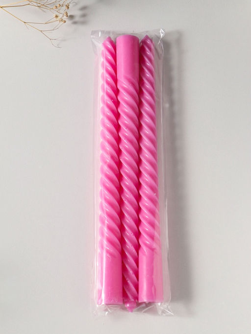 Свеча витая 25 см (набор 3 шт) 57 гр, 5 ч, цв. розовый