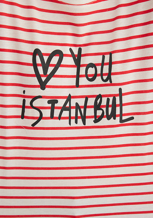 Love You Bask?l? Cizgili Istanbul Tisort - Mavi фото 7