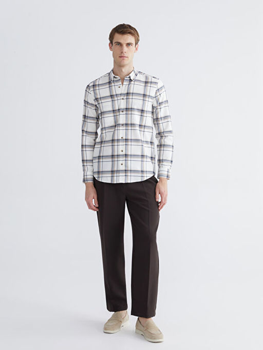 Regular Fit Uzun Kollu Ekose Gabardin Erkek G?mlek