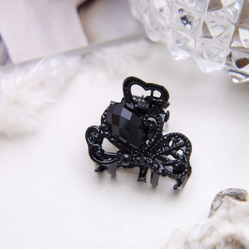 Цена за 12 шт. Крабик для волос «Чёрный ажур», цветок, 2.3 см