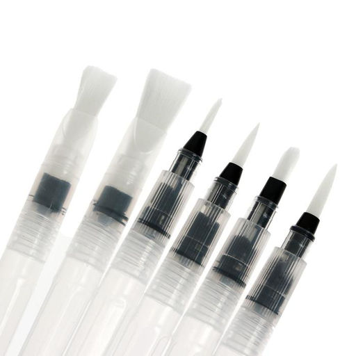 Набор кистей для рисования, синтетика, 6 штук, круглые, плоские, с резервуаром для воды, туши, чернил